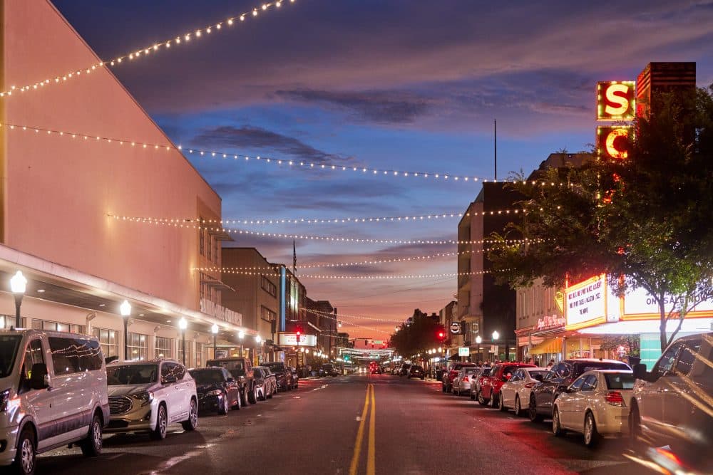 Downtown Savannah at night time