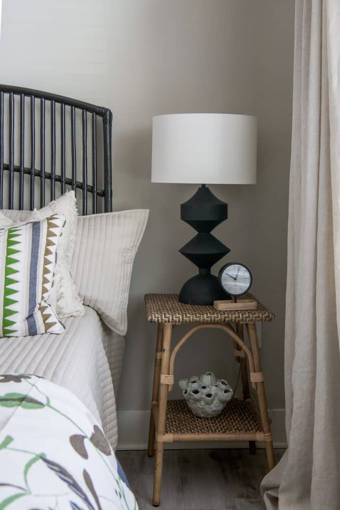 Interior bedroom with side table detail